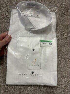 NWT Neil Allyn Tuxedo Shirt Mens S 32/33 White Laydown Collar Pleated